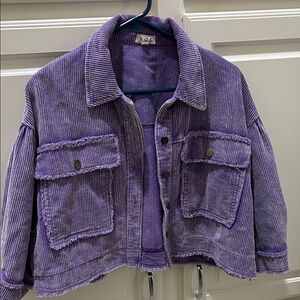 POL Lavender Corduroy Cropped distressed freyed hems Jacket small